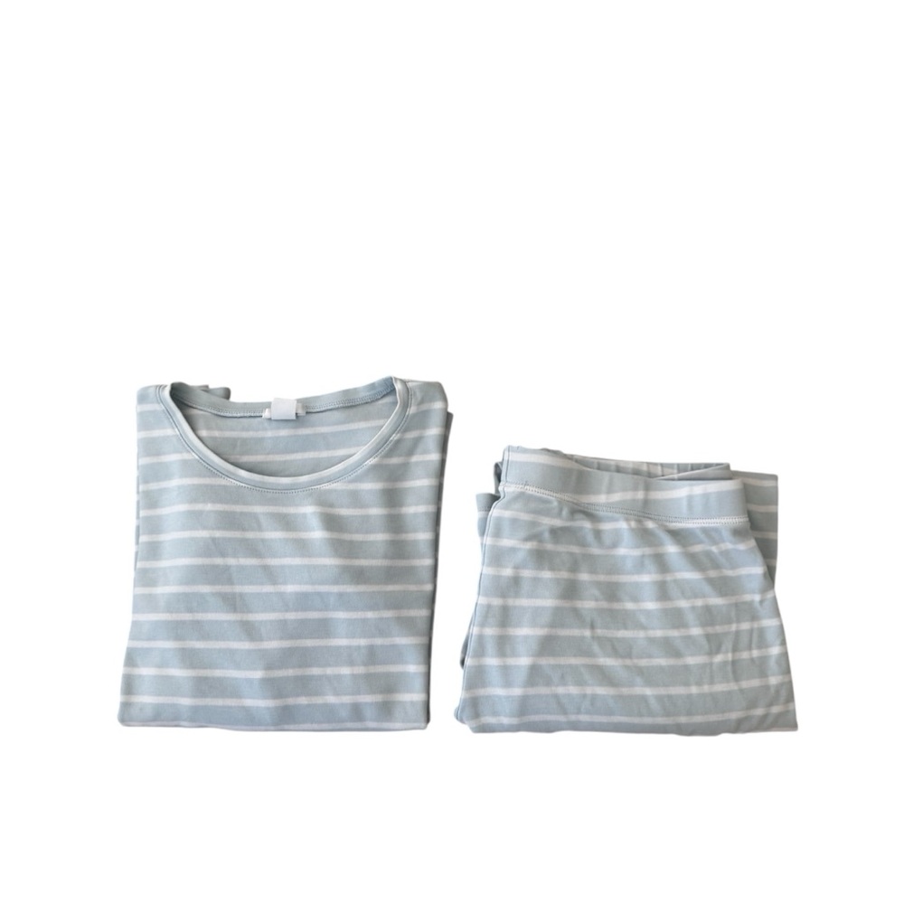 Striped Women's Pajama Set - Light Blue and White